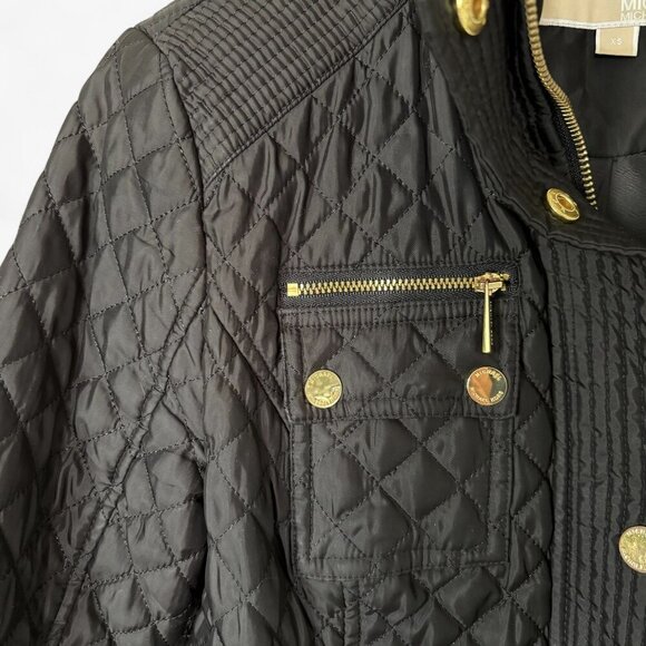 Michael Kors Quilted Black Jacket Womens Size Extra Small Preppy Winter Coat - Picture 6 of 16